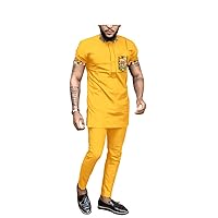 Mens 2 Pieces Suits African Clothing Print Shirts and Pants Short Sleeve Dashiki Outfits