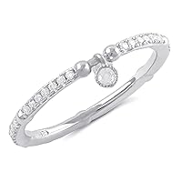 Sterling Silver Cz Thin Stackable Dangling Charm Ring (Size 4-9)