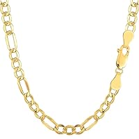 10k SOLID Yellow Gold 4.5mm Diamond-Cut Alternate Classic Mens Figaro Chain Necklace Or Bracelet/Foot Anklet for Pendants and Charms with Lobster-Claw Clasp (7
