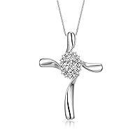 Sterling Silver Cross Necklace: Gemstone & Diamond Pendant, 18