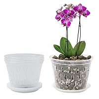 Orchid Pot, 10pcs 4.9inch Plastic Orchid Pots with Holes & Saucers, Clear Nursery Pots, Breathable Orchid Planter, Clear Plant Pots with Drainage for Indoor Outdoor Plants