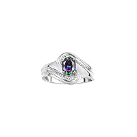Rylos Designer Swirl Style Ring Sterling Silver 925 : 7X5MM Oval Gemstone & Diamond Accent - Birthstone Jewelry for Women - Available in Sizes 5-10.