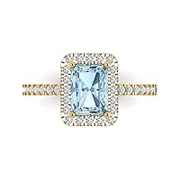 Clara Pucci 1.82ct Emerald Cut Solitaire with accent Genuine Natural Light Sea Blue Aquamarine designer Modern Ring Real 14k Yellow Gold