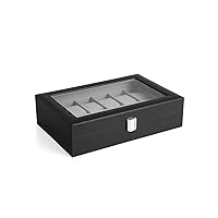 SONGMICS Watch Box, 12-Slot Watch Case with Large Glass Lid, Removable Watch Pillows, Watch Box Organizer, Gift for Loved Ones, Black Synthetic Leather, Gray Lining UJWB12BK