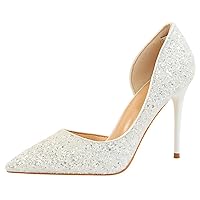 Women Closed Pointed Toe Pumps Shoes Trendy Casual Slip-on Sequin Stiletto Side Cutout