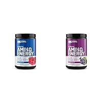 Optimum Nutrition Amino Energy Pre Workout with Green Tea, BCAA & Amino Acids, 30 Servings - Blue Raspberry and Concord Grape Flavors