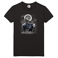 Black Bear Wilderness Moon Printed T-Shirt - Black - 5XLT