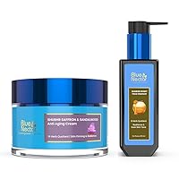 Blue Nectar Anti Aging Natural Saffron Cream (14 Herbs, 1.7 Fl Oz) and Honey Aloe Vera Detan Face Wash (8 Herbs, 3.38 Fl Oz)