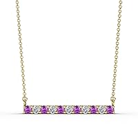 Round Amethyst & Lab Grown Diamond 0.68 ctw Women Horizontal Bar Pendant Necklace 14K Gold
