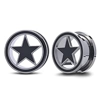 COOEAR 1 Pair Stainless Steel Tunnels Star Logo Ear Plugs Gauges for Ears Screw Back Stretchers Expander.