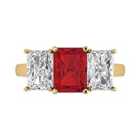 Clara Pucci 4.0ct Emerald Cut 3 Stone Solitaire with Accent Simulated Red Ruby Engagement Promise Anniversary Bridal Ring 14k yellow Gold