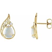 14k Yellow Gold Opal and .03 Carat Diamond Earrings Jewelry for Women