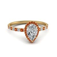 Choose Your Gemstone Pear Halo Diamond CZ Ring yellow gold plated Pear Shape Petite Engagement Rings Ornaments Surprise for Wife Symbol of Love Clarity Comfortable US Size 4 to 12