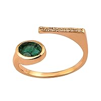 Solid 14k Yellow Gold Genuine Natural 7x5 Oval Emerald Ring Open Cuff Adjustable Ring May Birthstone