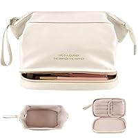 Travel Makeup Bag Double Layer Large Capacity Cosmetic Bags for Women,Portable Leather Roomy Toiletry Bag