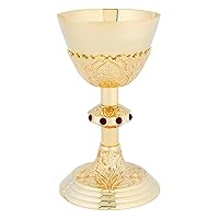 Anzio Chalice Set with Case, Polished Brass and Glass Rhinestones Footed Cup, Perfect for Traditional Communion Gatherings, 5 Inch Diameter
