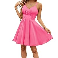 2024 Teens Mini Cocktail Dresses A-line V Neckline with Pleats Drawstring Back Party Gowns