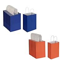 Each 100 Pack Small Blue & Orange Kraft Paper Gift Bags with Handles Bulk