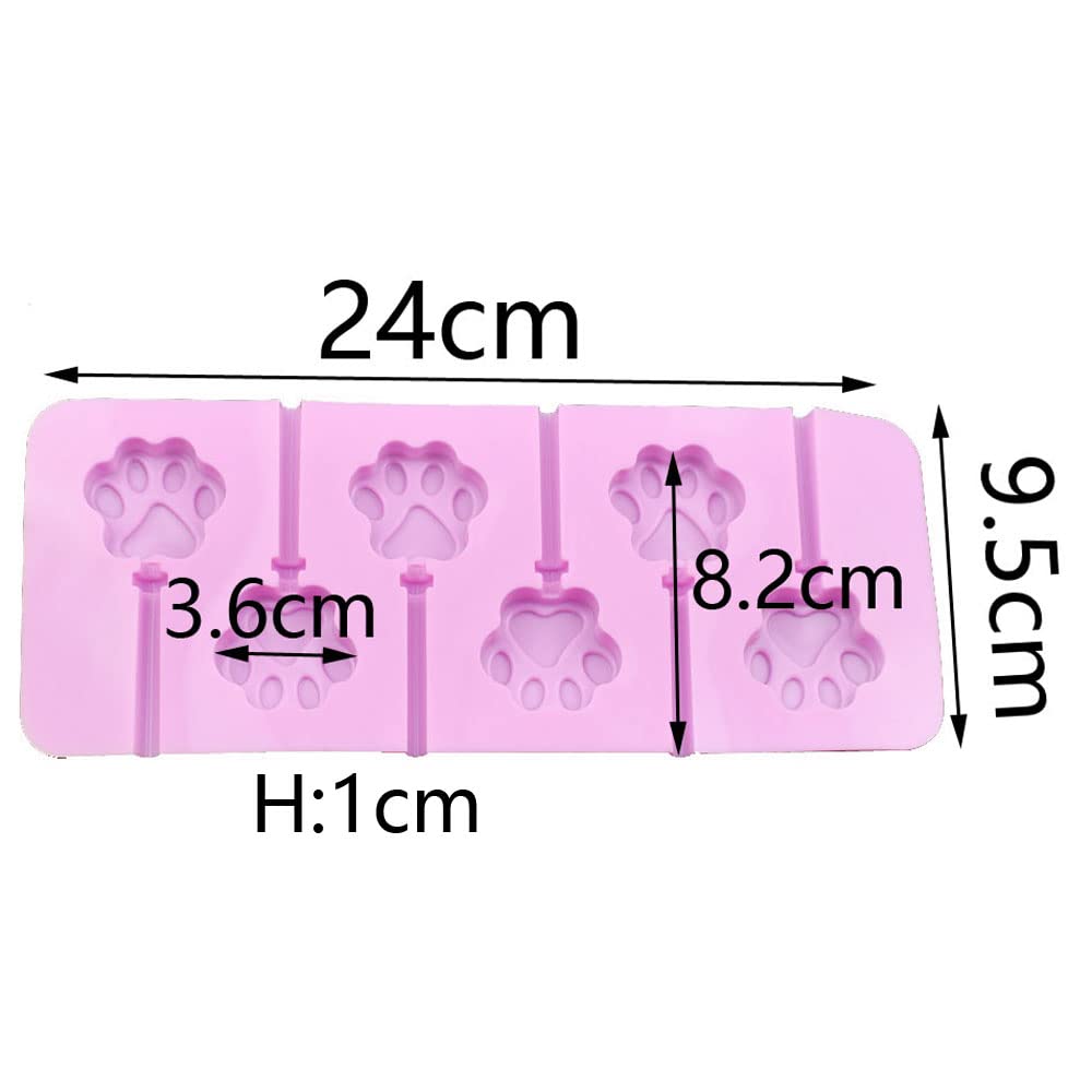 Paw Silicone Lollipops Mold 6-Capacity Chocolate Hard Candy Mold Cat Dog Pet Paw Ice Cream Making Fondant Cupcake Topper Decoration