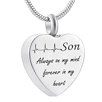 misyou Son Cremation Jewelry On Electrocardiogram Always in My Heart Memorial Necklace Ashes Keepsake Pendant
