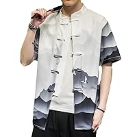 Spring Summer Chinese Style Traditional Ethnic Costumes Embroidery Loose Retro Embroidery Button Shirt Men's