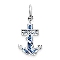 925 Sterling Silver Solid Polished Blue Enameled Nautical Ship Mariner Anchor Crystals Charm Pendant Necklace Measures 22x13mm Wide Jewelry for Women