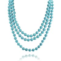 Western Style Long Strand Double Triple Wrap Endless Layering 10-8MM Multicolor Red Blue Black White Grey Pink Beige Olive Green Simulated Pearl, Turquoise Strand Necklace For Women 36, 62-72 Inch