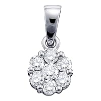 The Diamond Deal 14k White Gold Round Diamond Flower Cluster Womens Pendant 1.00 Cttw