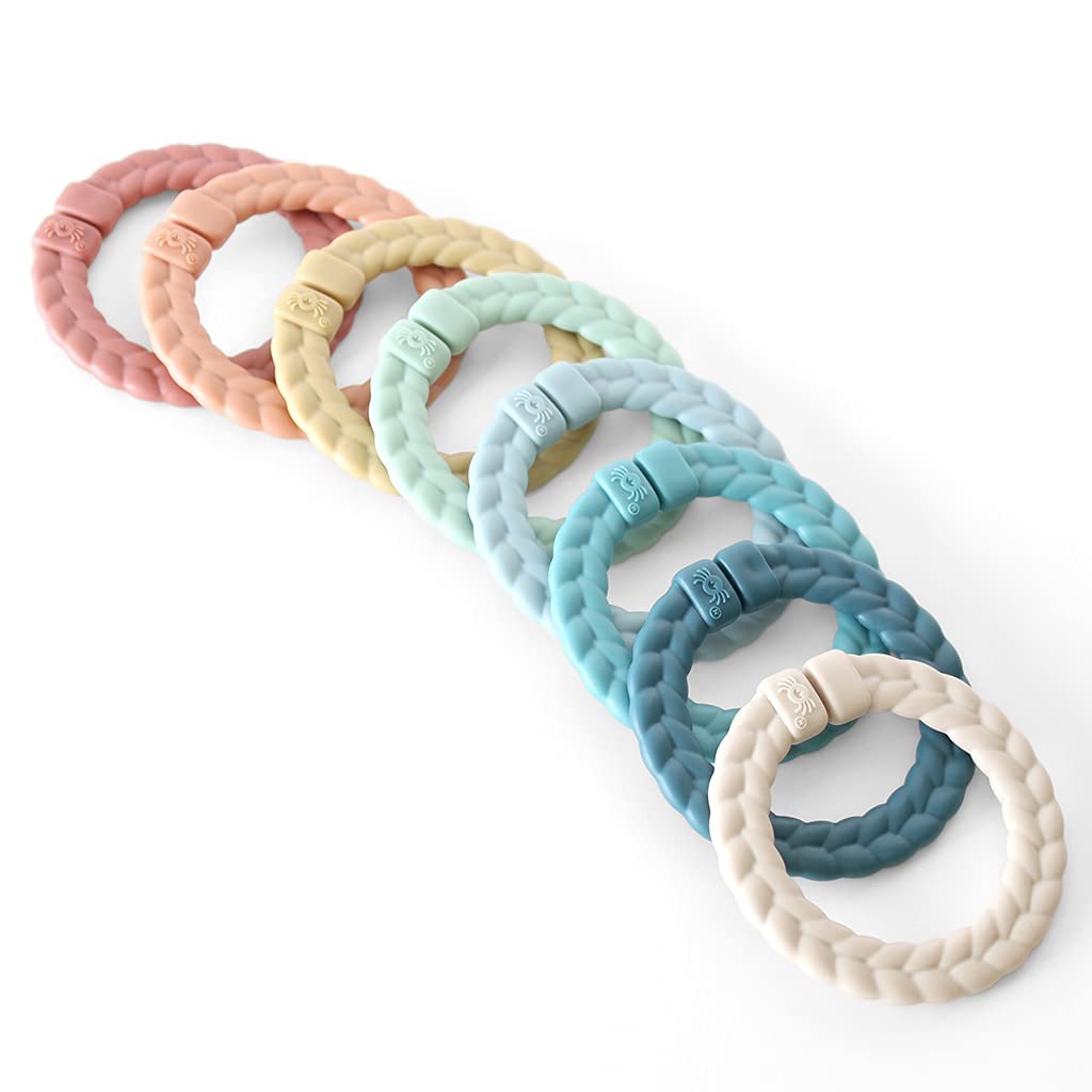Itzy Ritzy Linking Ring Set; Set of 8 Braided, Rainbow-Colored Versatile Linking Rings; Attach to Car Seats, Strollers & Activity Gyms; Rainbow