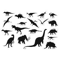 2 Packs of 19 Jurassic Dinosaur Silhouette Stickers (38 in Total) - T-Rex Stickers - Boys Room Décor (Black)