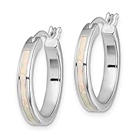 925 Sterling Silver Created Opal inlay Round Hoop Earrings