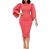  3XL Plus Size Party Madi Dress for Women Pencil Bodycon Wrap Trumpet Sleeve Doll Collar Dresses D0301