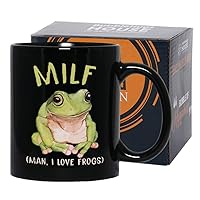 MILF: Man, I Love Frogs, Love Card Mug 11 oz, Funny Meme Hilarious Meme Pun Valentine Gift for Wife Husband Girlfriend Boyfriend Adult, Black