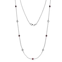 Red Garnet & Natural Diamond by Yard 9 Station Necklace (SI2-I1, G-H) 2.60 ctw 14K White Gold
