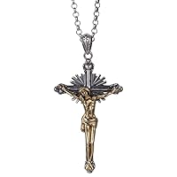 Retro Vintage Big 925 Sterling Silver Crucifix Cross Necklace Jesus Christ Pendant Necklace for Men Women 50cm Chain