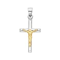 14K 2T Religious Crucifix Pendant | 14K Two Tone Gold Christian Jewelry Jesus Pendant Locket For Men Women | 25 mm x 16 mm Gold Chain Pendants