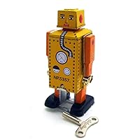Vintage Tin Toy Clockwork Walking Robot Spring Wind-up Toys Christmas Stocking Stuffers Party Favor Adult Gift Small (Yellow)