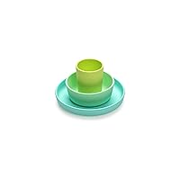 melii Non-Suction Silicone Plate, Bowl and Cup Set for Toddlers, Kids and Children (Lime, Mint, Blue)