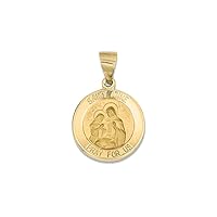 14k Polished and Satin St. Anne Medal Hollow Pendant Fine Jewelry Gift For Her For Women