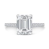10K Solid White Gold Handmade Engagement Ring, 3 CT Emerald Cut Moissanite Diamond Solitaire Wedding/Bridal Ring Set for Women/Her Propose Rings by Siyaa Gems