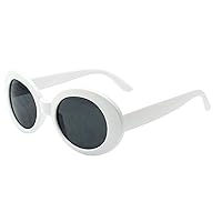 White Oval Round Sunglasses Thick Bold Retro Clout Goggles (White, Smoke), Large