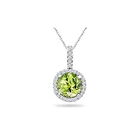 0.20 Cts Diamond & 2.80-3.01 Cts of 9 mm AAA Round Peridot Pendant in 14K White Gold