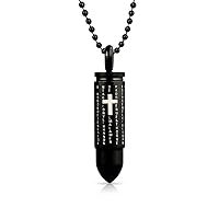 Bling Jewelry Personalized El Padre Maestro Our Lords Prayer Bullet Pendant Necklace For Men Black Stainless Steel Custom Engraved