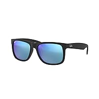 Ray-Ban RB4165 Justin Rectangular Sunglasses, Rubber Black/Blue Flash, 55 mm