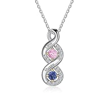 10K 14K 18K Gold 1/10 cttw Diamonds and 2-5 Birthstones Necklace for Women,Personalized Necklace Gift For Mom(G-H Color, I2-I3 Clarity)