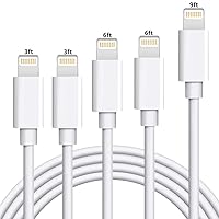 iPhone Charger Cable Lightning Cable Mfi Certified 5Pack(3ft/3ft/6ft/6ft/10ft) USB Fast Long iPhone Charging Cords Compatible iPhone XS/Max/XR/X/8/8P/7/7P/6/6S/iPad/iPod/IOS (White)
