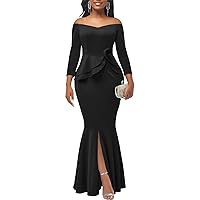 Women Elegant Evening Prom Gown Maxi Dresses Sexy Off Shoulder Short Sleeve Formal Bodycon Split Long Cocktail Party Dress
