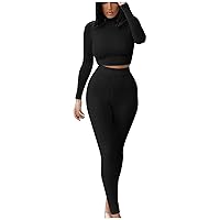 Workout Outfits for Women 2 Piece Ribbed Exercise Long Sleeve Crop Tops and High Waist Leggings Active Yoga Sets