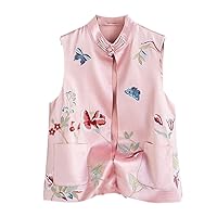 Spring Autumn Chinese Sleeveless Tops Women Embroidery Vest Dish Top Oriental Style Vests Qipao Waistcoat