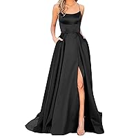 Prom Dresses Ladies Long Women Elegant Backless Long DressesCrisn Satin Spaghetti Party Prom Dress Side Lady's